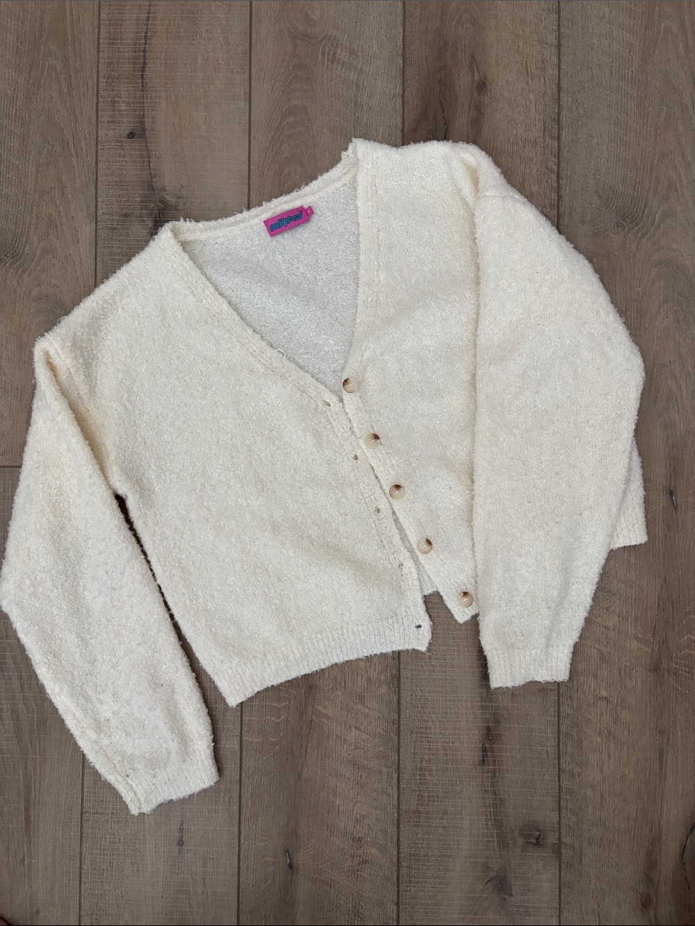 Edikted Cream Textured V-Neck Button Cardigan